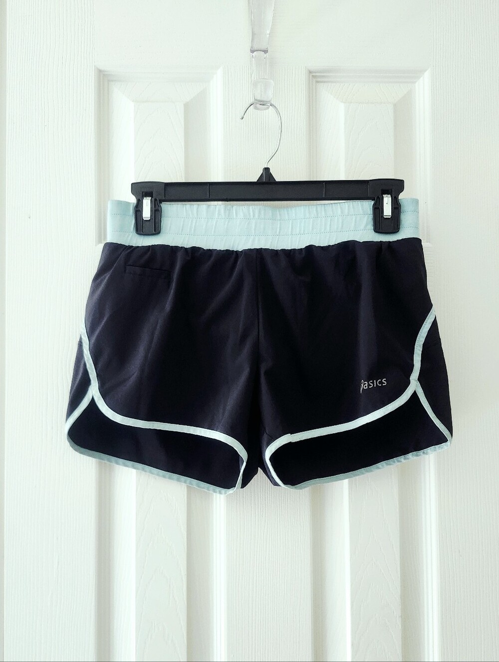 ASICS Black Athletic Shorts with Light Blue Trim